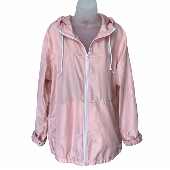 ZINE Women's Pink Full Zip Windbreaker Jacket Pockets Hoodie - Picture 1 of 10